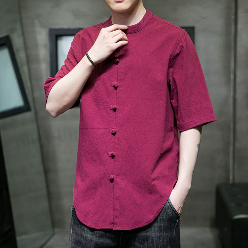 Camiseta de algodón de media manga para hombre en color liso de Buddha Stones - image 14