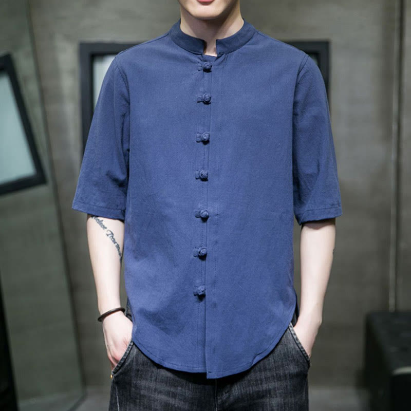 Camiseta de algodón de media manga para hombre en color liso de Buddha Stones - Azul acero - US/UK/AU46, EU56 (5XL)  - image 22