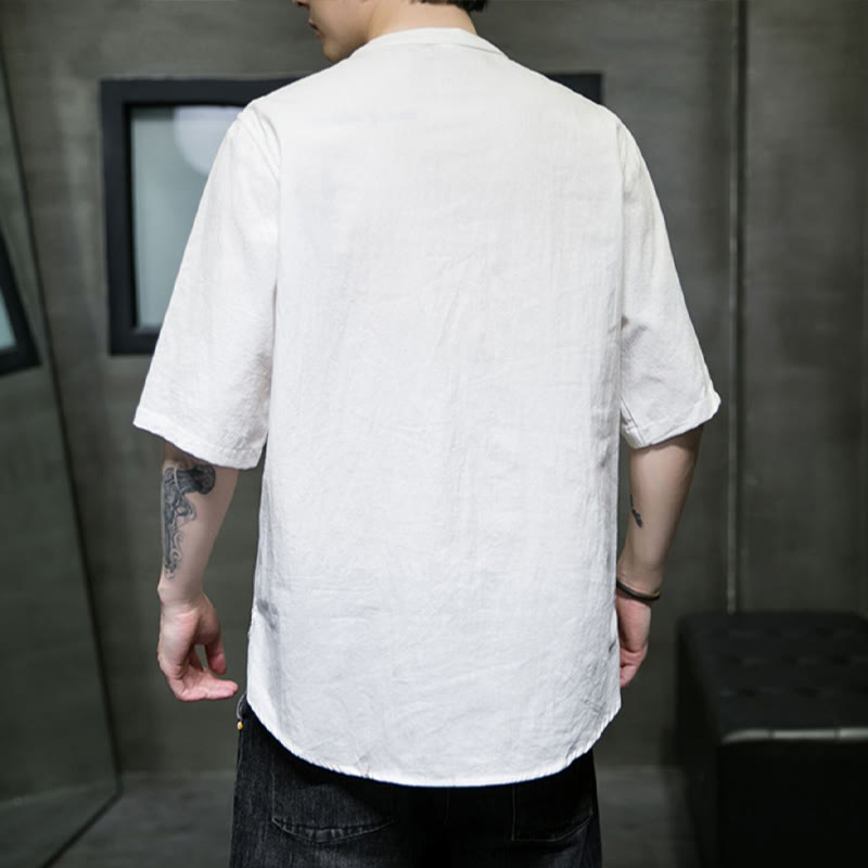 Camiseta de algodón de media manga para hombre en color liso de Buddha Stones - image 3