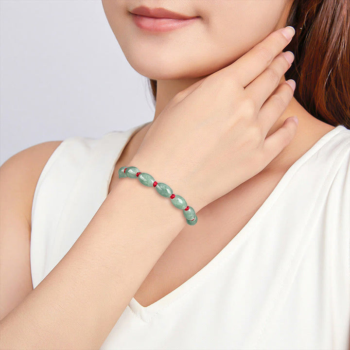 Buddha Stones Pulsera de Cuerda Roja con Jade de la Suerte