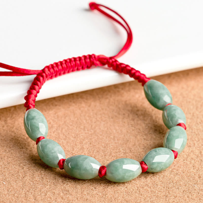 Buddha Stones Pulsera de Cuerda Roja con Jade de la Suerte