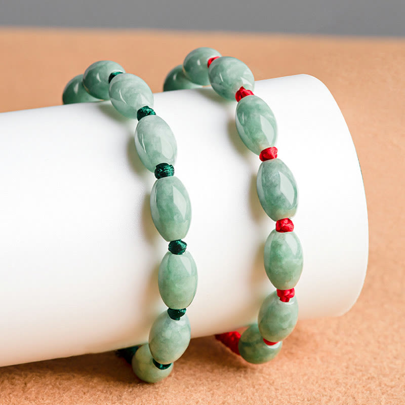 Buddha Stones Pulsera de Cuerda Roja con Jade de la Suerte