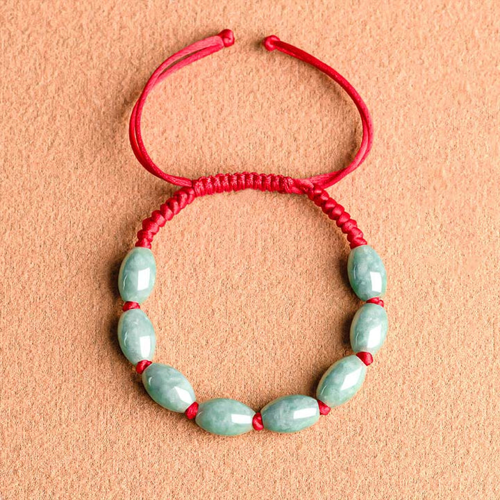 Buddha Stones Pulsera de Cuerda Roja con Jade de la Suerte