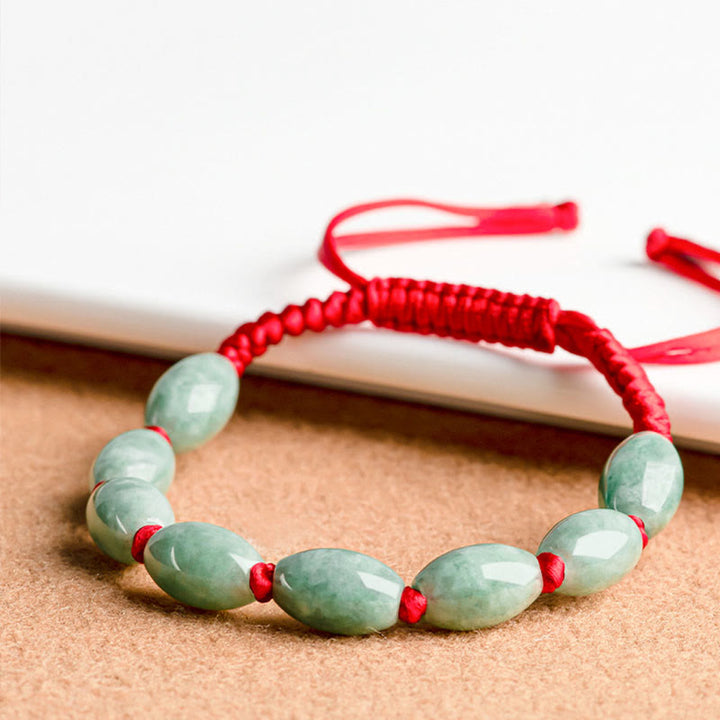 Buddha Stones Pulsera de Cuerda Roja con Jade de la Suerte