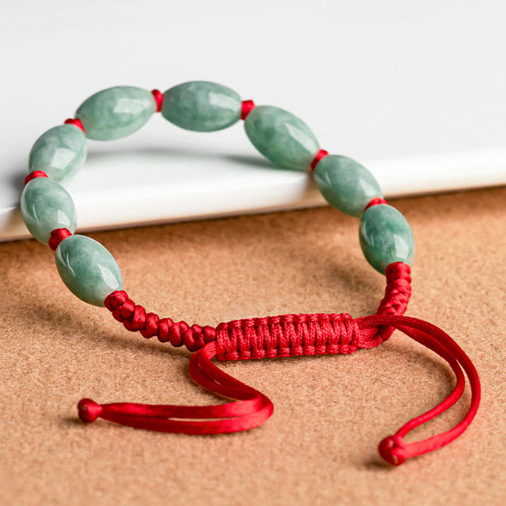 Buddha Stones Pulsera de Cuerda Roja con Jade de la Suerte
