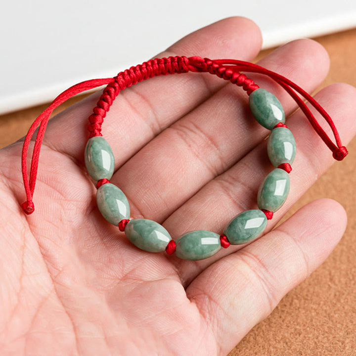 Buddha Stones Pulsera de Cuerda Roja con Jade de la Suerte