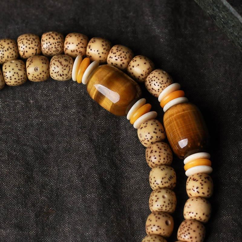 Buddha Stones 108 cuentas de mala semilla de Bodhi ojo de tigre carácter Fu pulsera de paz