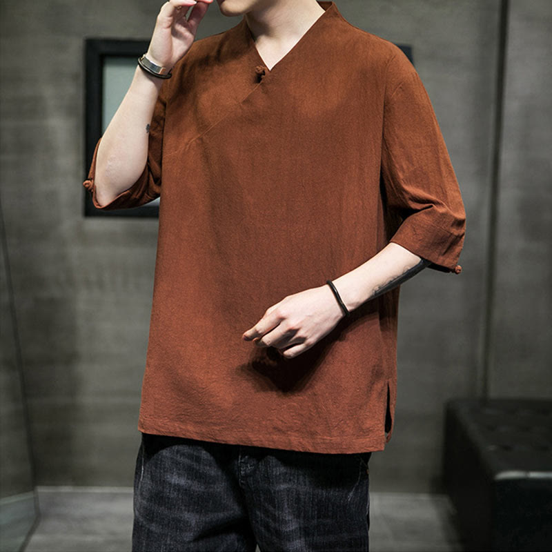 Camiseta de algodón con cuello en V y manga corta para hombre de Buddha Stones - image 7