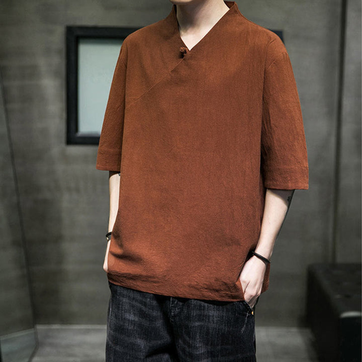 Camiseta de algodón con cuello en V y manga corta para hombre de Buddha Stones - image 10