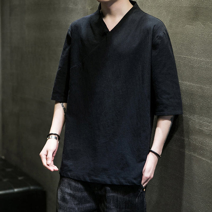 Camiseta de algodón con cuello en V y manga corta para hombre de Buddha Stones - image 16