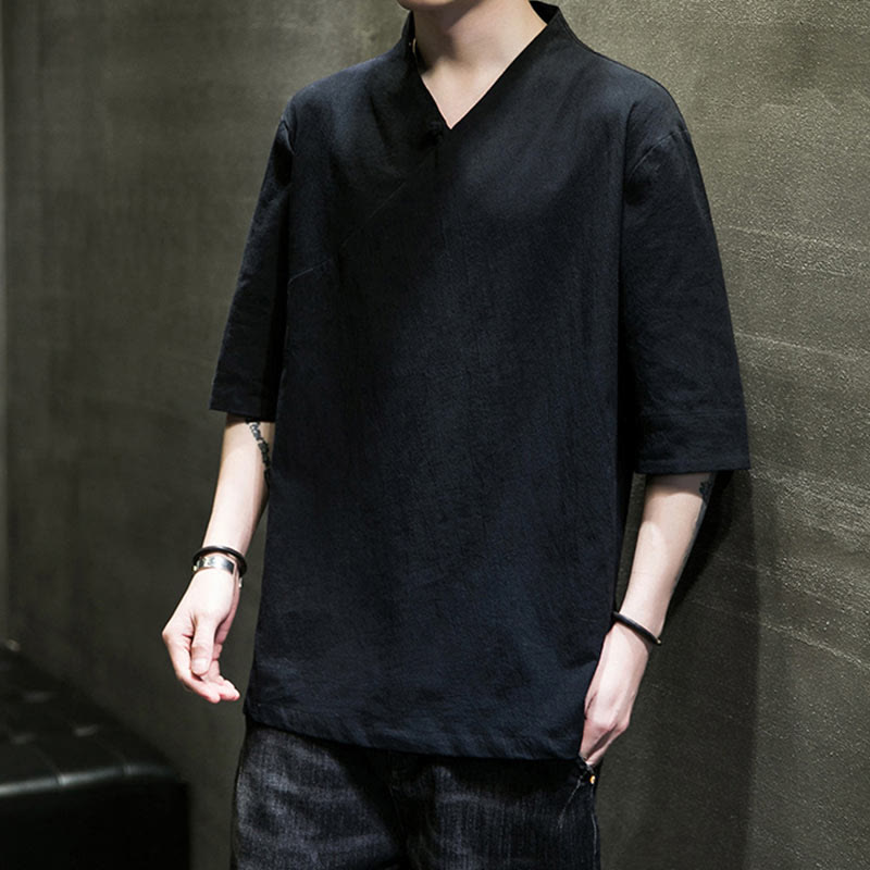 Camiseta de algodón con cuello en V y manga corta para hombre de Buddha Stones - image 17