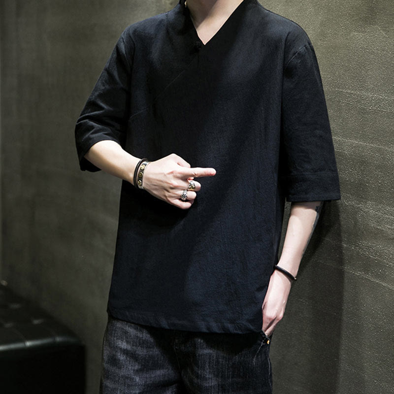 Camiseta de algodón con cuello en V y manga corta para hombre de Buddha Stones - image 18