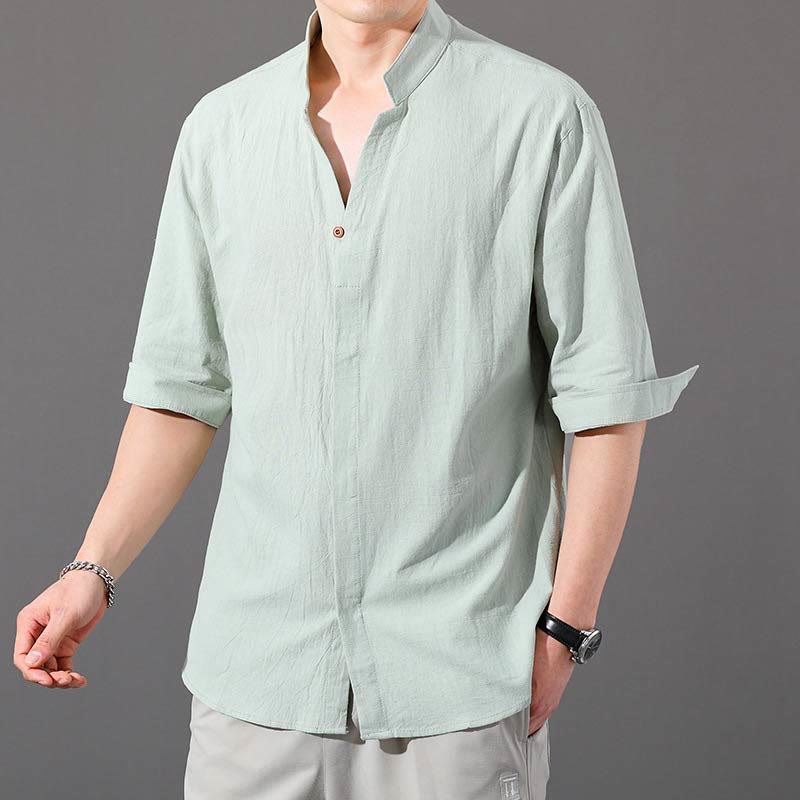 Camisa de hombre de verano de algodón de manga corta con botones Buddha Stones - Crema de menta - US/UK/AU48, EU58 (6XL)  - image 11