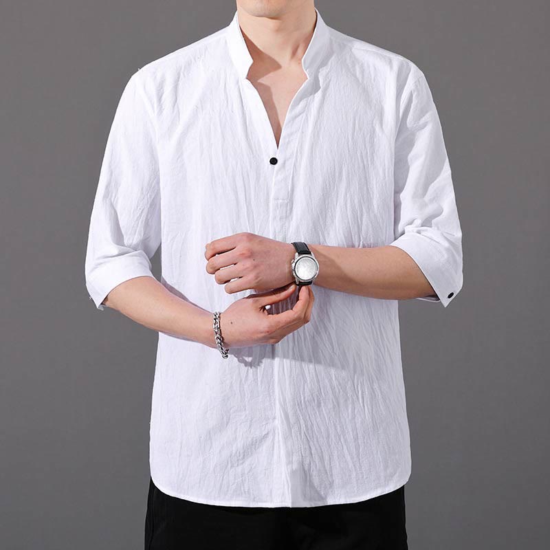 Camisa de hombre de verano de algodón de manga corta con botones Buddha Stones - Blanco - US/UK/AU48, EU58 (6XL)  - image 5