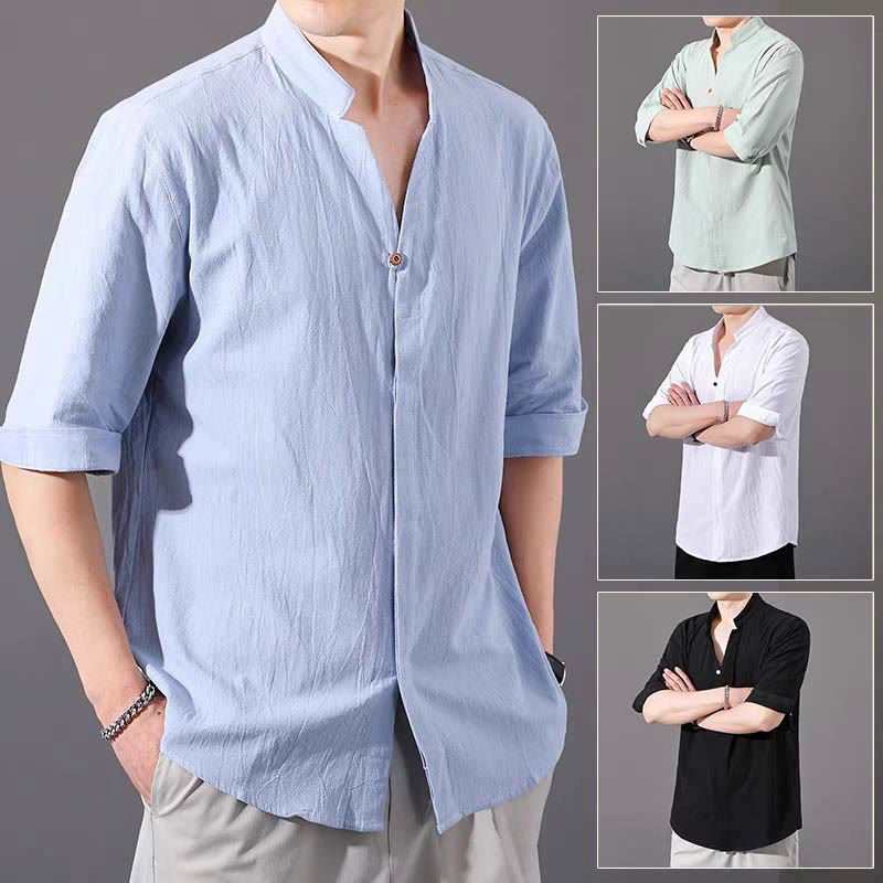 Camisa de hombre de verano de algodón de manga corta con botones Buddha Stones - image 4
