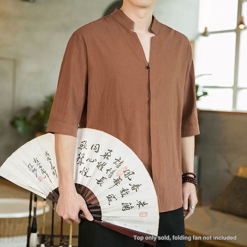 Camisa de hombre de verano de algodón de manga corta con botones Buddha Stones - image 14