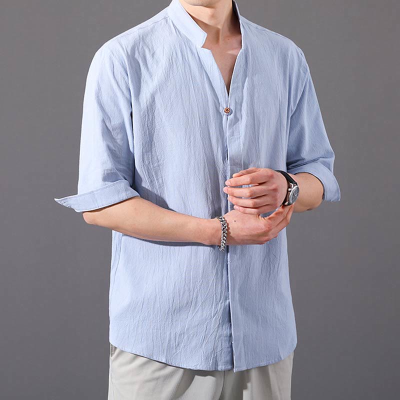 Camisa de hombre de verano de algodón de manga corta con botones Buddha Stones - image 1