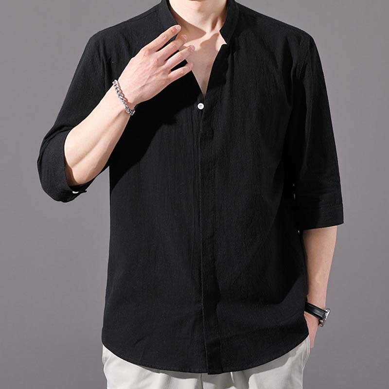 Camisa de hombre de verano de algodón de manga corta con botones Buddha Stones - image 10