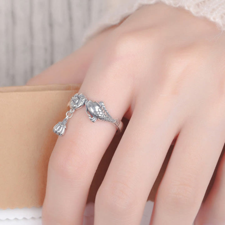 Buddha Stones anillo de éxito de flor de loto de pez koi de plata esterlina 925 - image 5