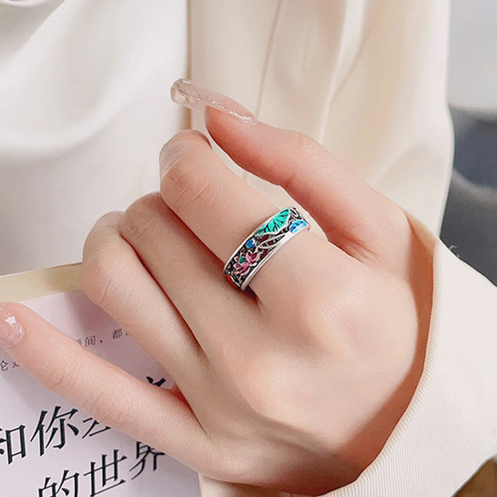 Anillo de pez koi de loto de la suerte de plata esterlina 925 de Buddha Stones, todo va bien
