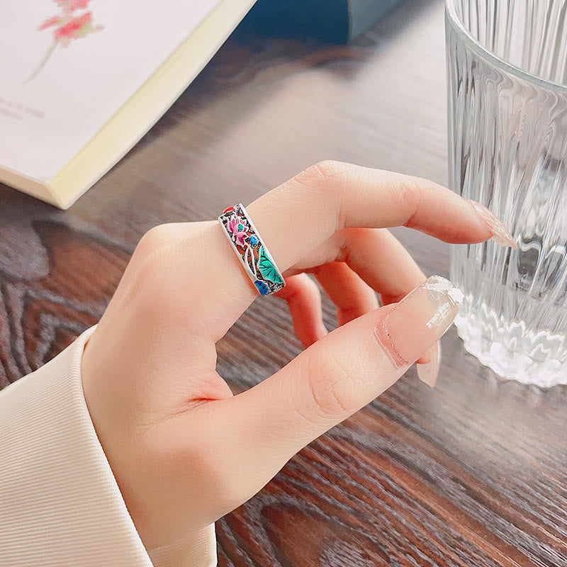 Anillo de pez koi de loto de la suerte de plata esterlina 925 de Buddha Stones, todo va bien