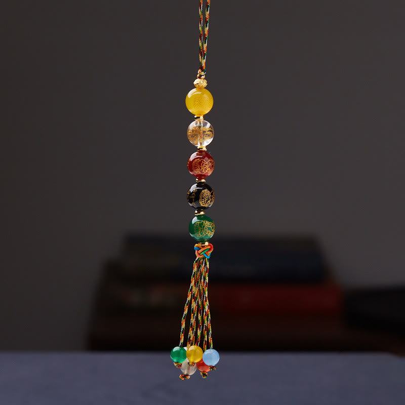 Piedras de Buda Hecho a Mano Tibetano Cinco Dioses de la Riqueza Diversos Ágatas Suerte Trenza Cuerda Decoración para Colgar en el Coche