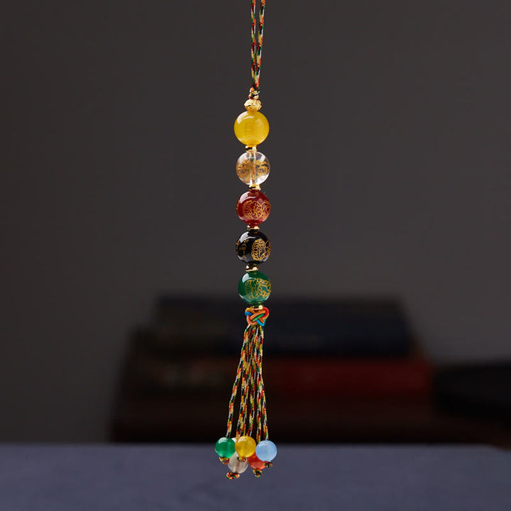 Piedras de Buda Hecho a Mano Tibetano Cinco Dioses de la Riqueza Diversos Ágatas Suerte Trenza Cuerda Decoración para Colgar en el Coche