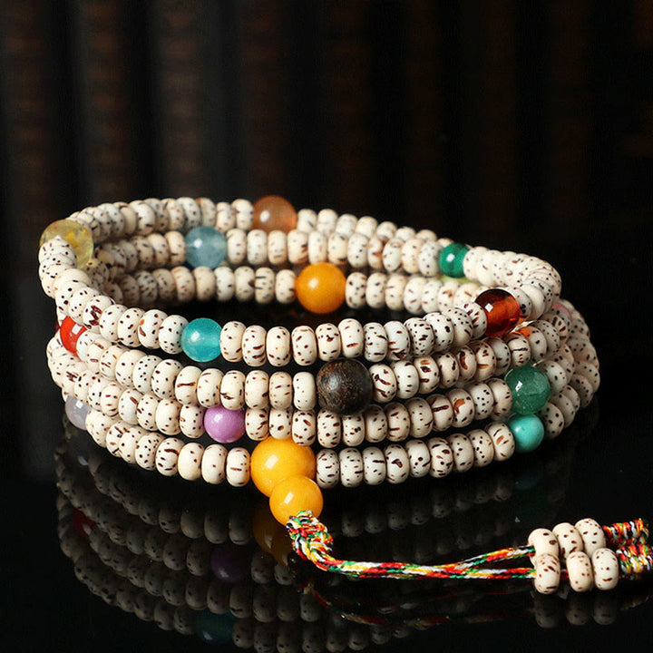Pulsera de Buddha Stones de Semilla Bodhi Tibetana de Ámbar y Ágata para la Riqueza