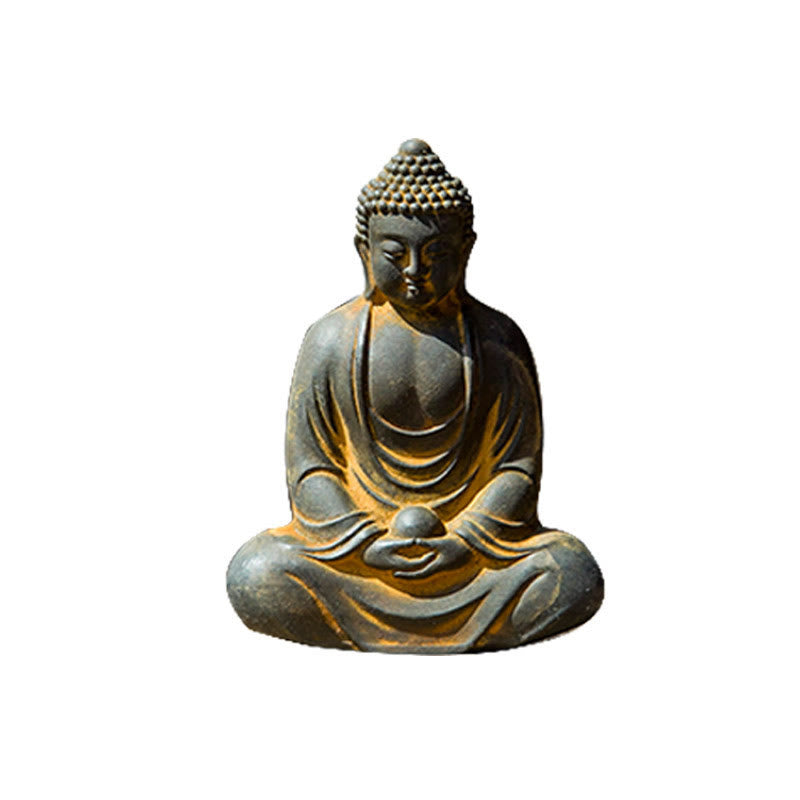 Buddha Stones Estatua de Buda Tibetano Meditando de polvo de hierro y resina fundida con óxido para decoración de serenidad