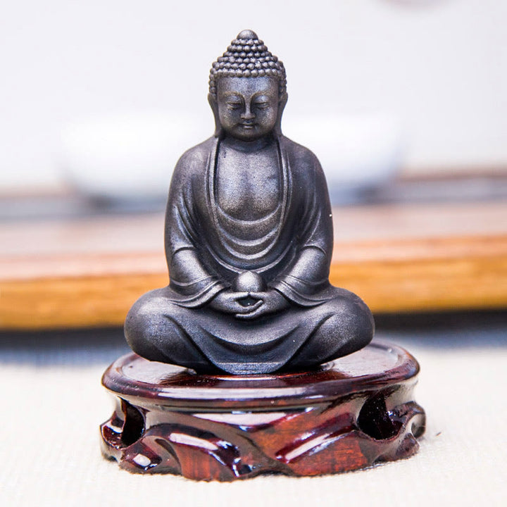 Buddha Stones Estatua de Buda Tibetano Meditando de polvo de hierro y resina fundida con óxido para decoración de serenidad