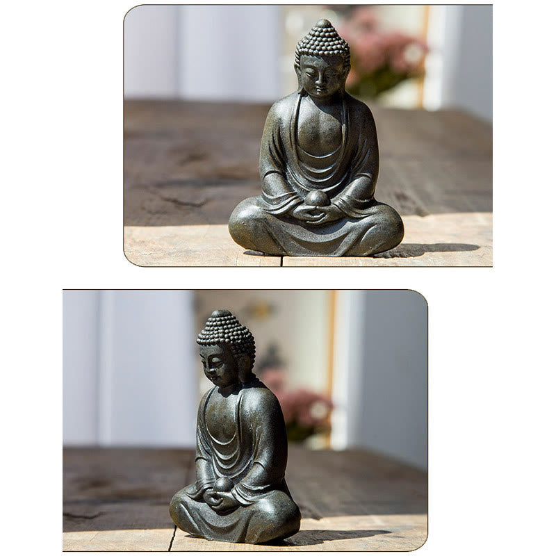 Buddha Stones Estatua de Buda Tibetano Meditando de polvo de hierro y resina fundida con óxido para decoración de serenidad
