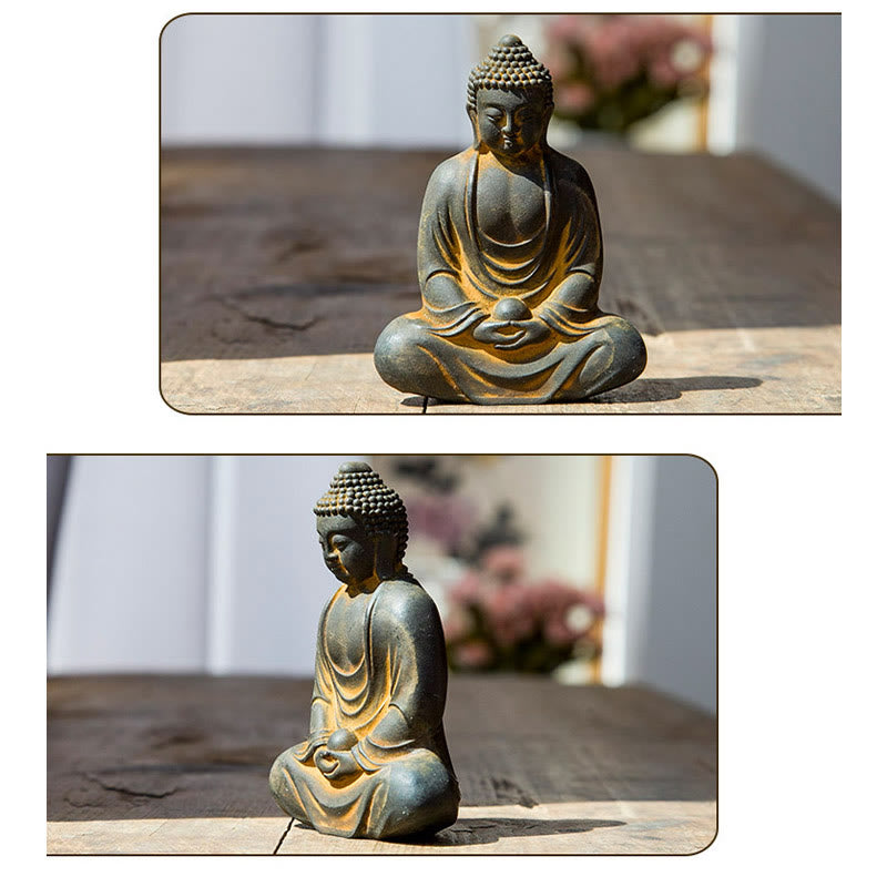 Buddha Stones Estatua de Buda Tibetano Meditando de polvo de hierro y resina fundida con óxido para decoración de serenidad