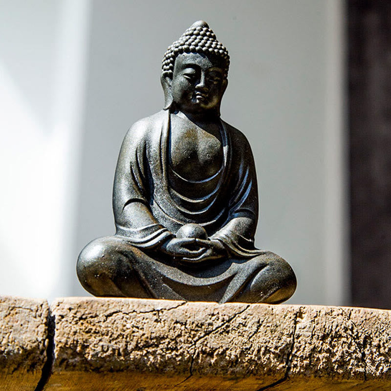 Buddha Stones Estatua de Buda Tibetano Meditando de polvo de hierro y resina fundida con óxido para decoración de serenidad