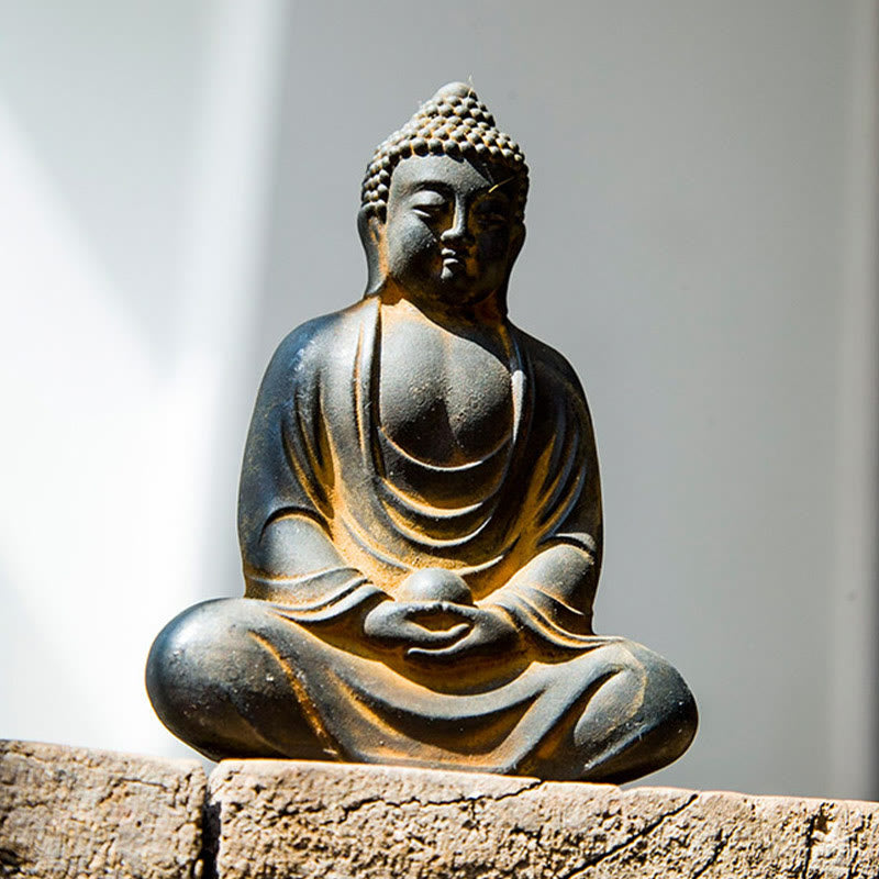 Buddha Stones Estatua de Buda Tibetano Meditando de polvo de hierro y resina fundida con óxido para decoración de serenidad