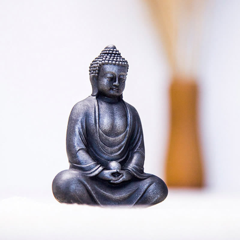 Buddha Stones Estatua de Buda Tibetano Meditando de polvo de hierro y resina fundida con óxido para decoración de serenidad