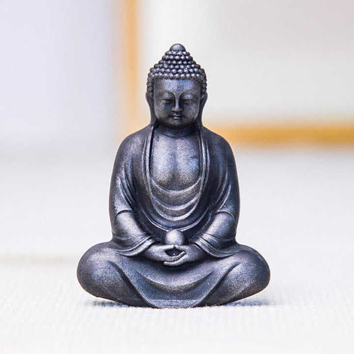 Buddha Stones Estatua de Buda Tibetano Meditando de polvo de hierro y resina fundida con óxido para decoración de serenidad