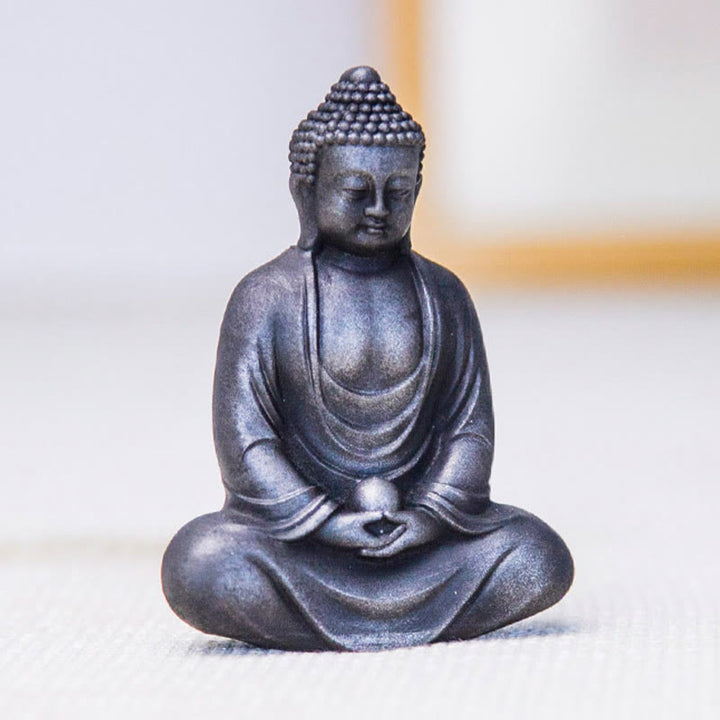 Buddha Stones Estatua de Buda Tibetano Meditando de polvo de hierro y resina fundida con óxido para decoración de serenidad