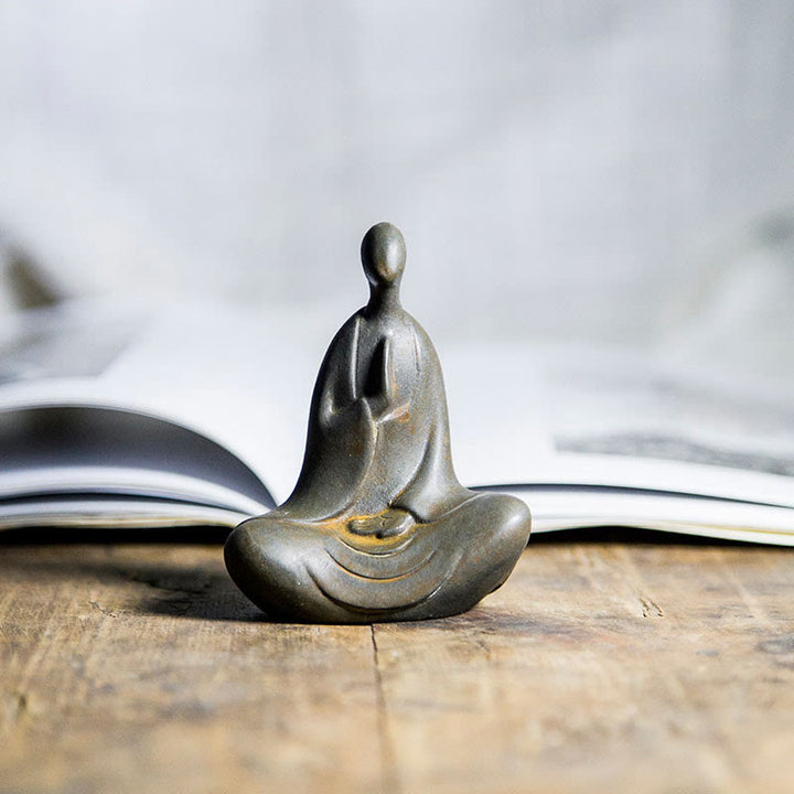 Buddha Stones Estatua de Buda Tibetano de Resina Fundida con Polvo de Hierro Oxidado para Decoración de Escritorio