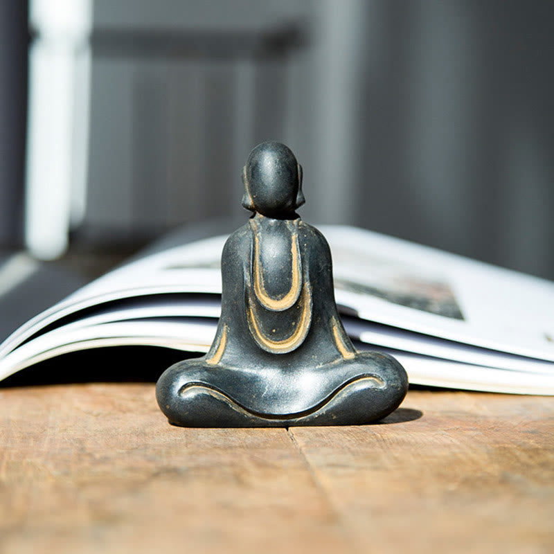 Buddha Stones Estatua de Buda Tibetano de Resina Fundida con Polvo de Hierro Oxidado para Decoración de Escritorio