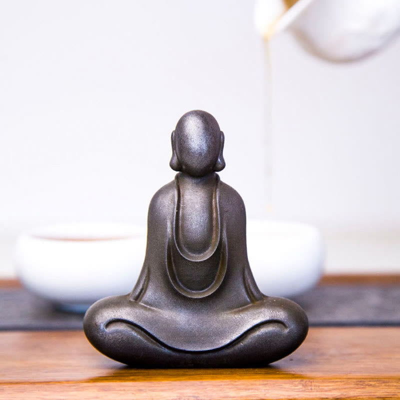 Buddha Stones Estatua de Buda Tibetano de Resina Fundida con Polvo de Hierro Oxidado para Decoración de Escritorio