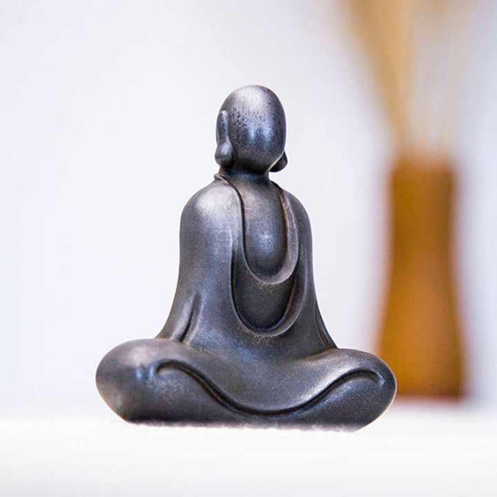 Buddha Stones Estatua de Buda Tibetano de Resina Fundida con Polvo de Hierro Oxidado para Decoración de Escritorio