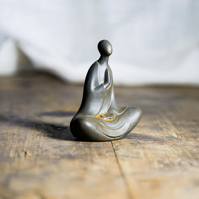 Buddha Stones Estatua de Buda Tibetano de Resina Fundida con Polvo de Hierro Oxidado para Decoración de Escritorio