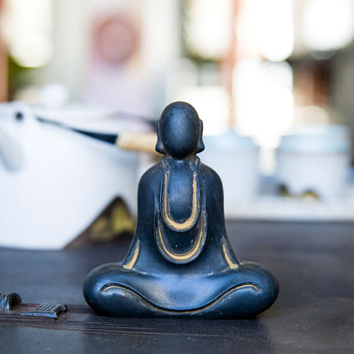 Buddha Stones Estatua de Buda Tibetano de Resina Fundida con Polvo de Hierro Oxidado para Decoración de Escritorio
