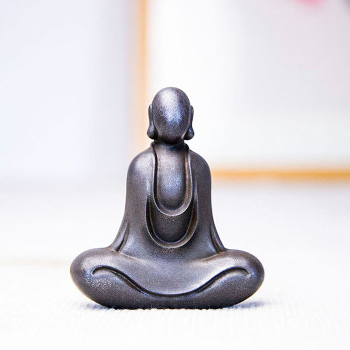 Buddha Stones Estatua de Buda Tibetano de Resina Fundida con Polvo de Hierro Oxidado para Decoración de Escritorio