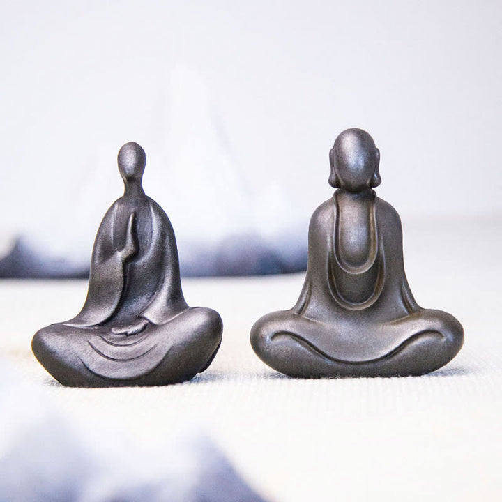 Buddha Stones Estatua de Buda Tibetano de Resina Fundida con Polvo de Hierro Oxidado para Decoración de Escritorio