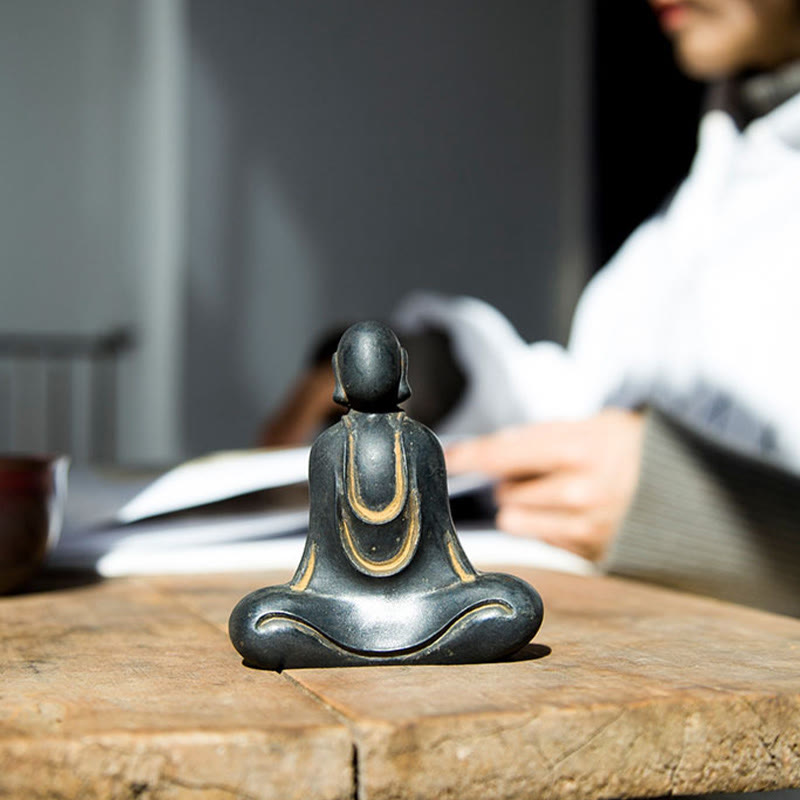 Buddha Stones Estatua de Buda Tibetano de Resina Fundida con Polvo de Hierro Oxidado para Decoración de Escritorio