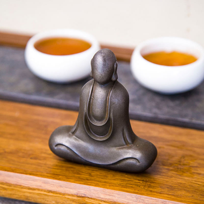 Buddha Stones Estatua de Buda Tibetano de Resina Fundida con Polvo de Hierro Oxidado para Decoración de Escritorio