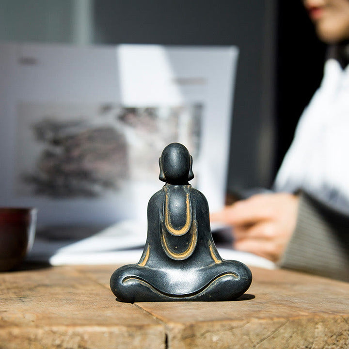 Buddha Stones Estatua de Buda Tibetano de Resina Fundida con Polvo de Hierro Oxidado para Decoración de Escritorio