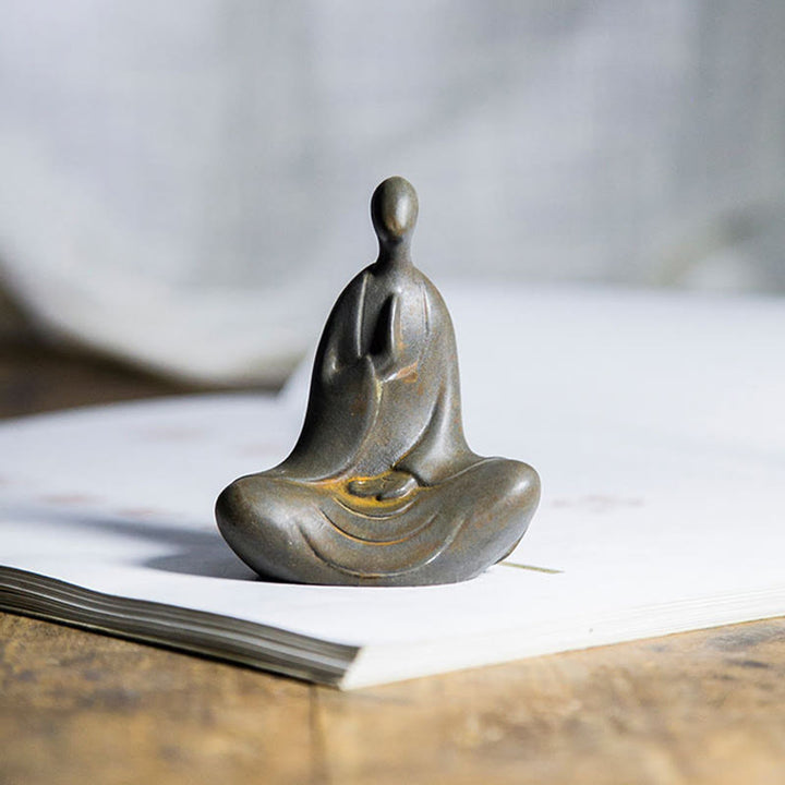 Buddha Stones Estatua de Buda Tibetano de Resina Fundida con Polvo de Hierro Oxidado para Decoración de Escritorio