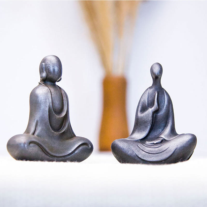 Buddha Stones Estatua de Buda Tibetano de Resina Fundida con Polvo de Hierro Oxidado para Decoración de Escritorio